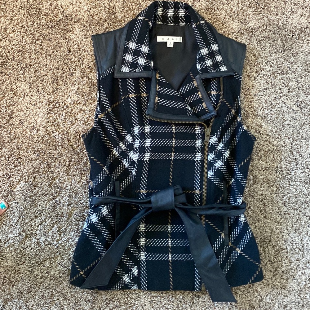 CAbi Black, White & Tan Plaid Vest